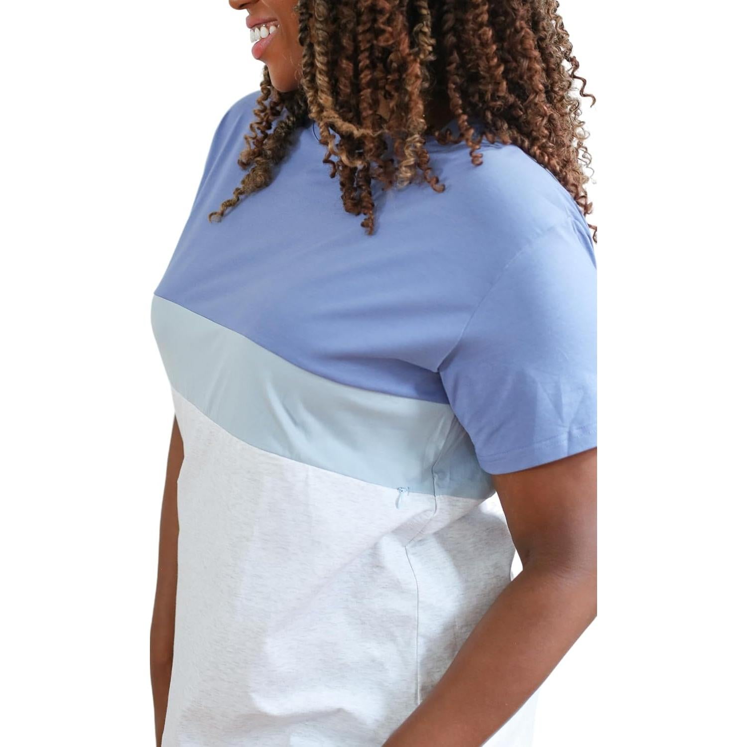 Camiseta de Lactancia Movemama con Cremallera Invisible - Azul/Gris