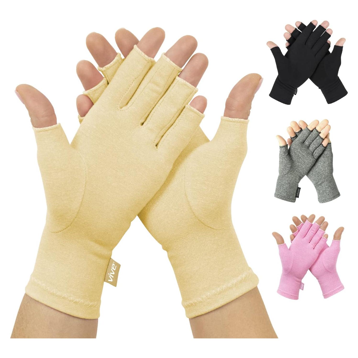 Guantes de Compresión Vive para Artritis - Dedos Abiertos - Beige