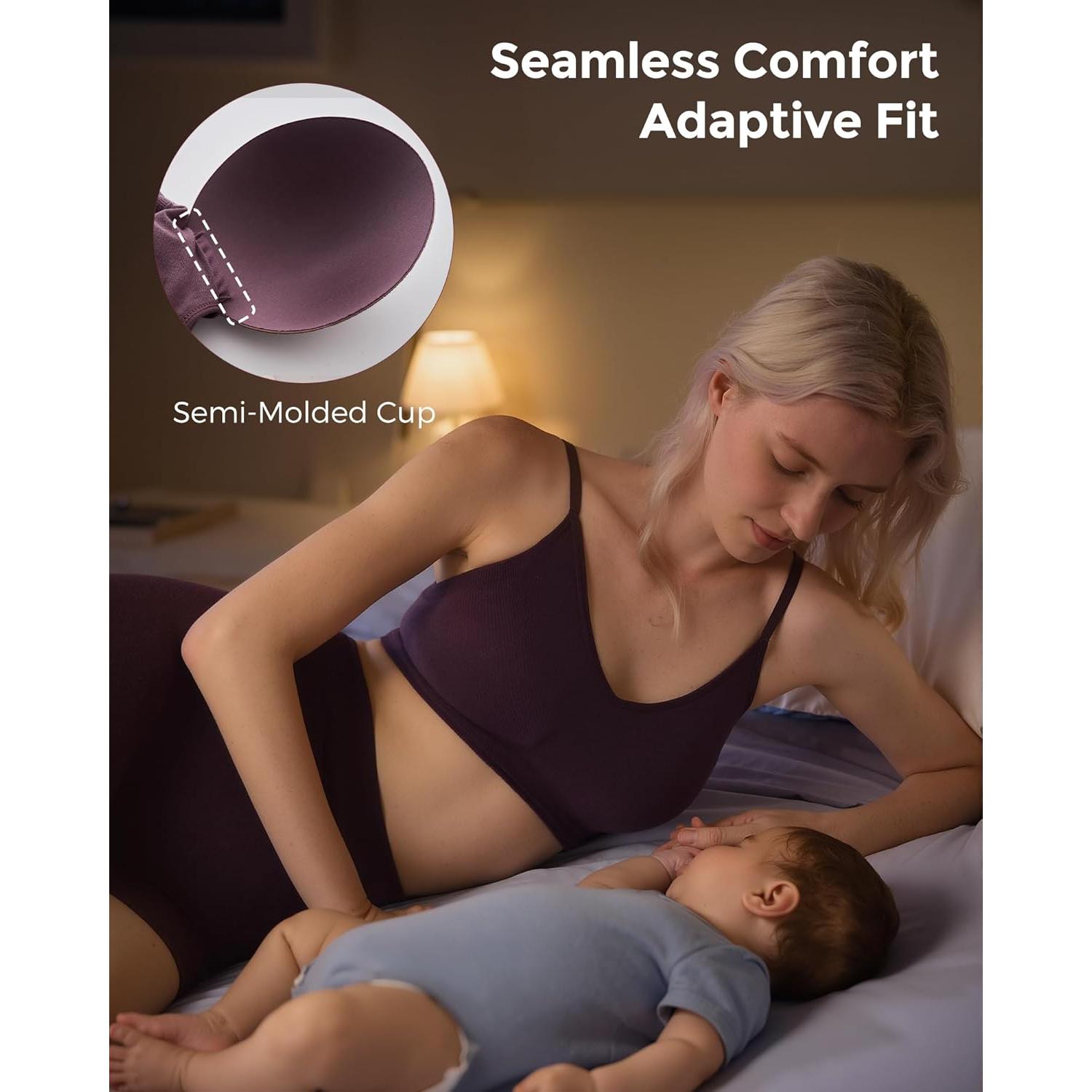 Momcozy Nursing Bras for Breastfeeding and Sleep, Seamless Soft & Stretchy Maternity Bra, V Neck Wireless Pregnancy Bralette