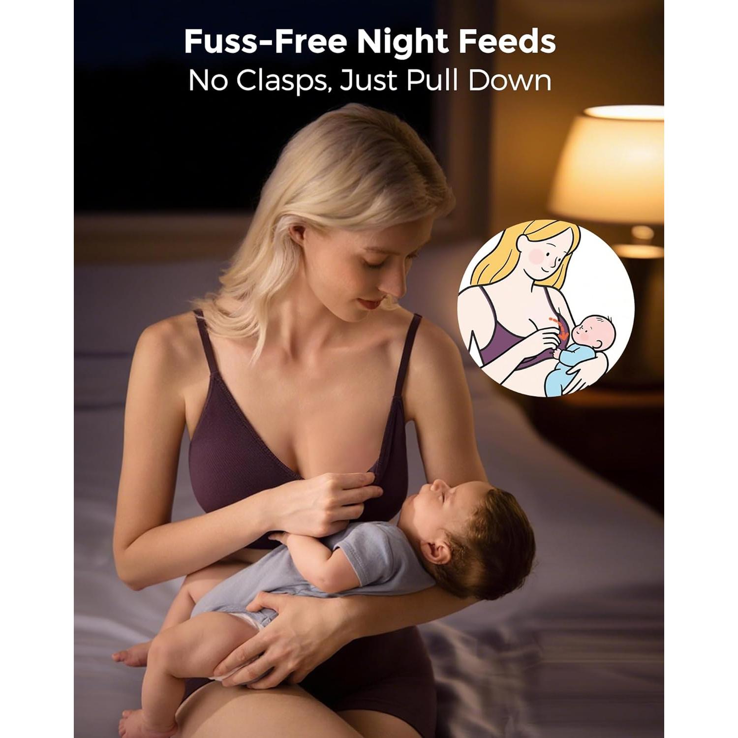 Momcozy Nursing Bras for Breastfeeding and Sleep, Seamless Soft & Stretchy Maternity Bra, V Neck Wireless Pregnancy Bralette