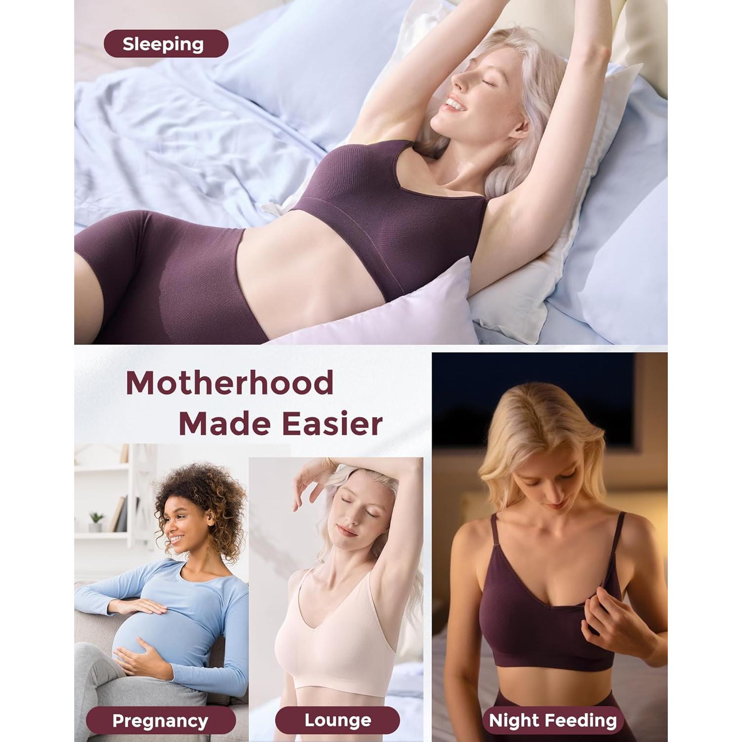 Momcozy Nursing Bras for Breastfeeding and Sleep, Seamless Soft & Stretchy Maternity Bra, V Neck Wireless Pregnancy Bralette