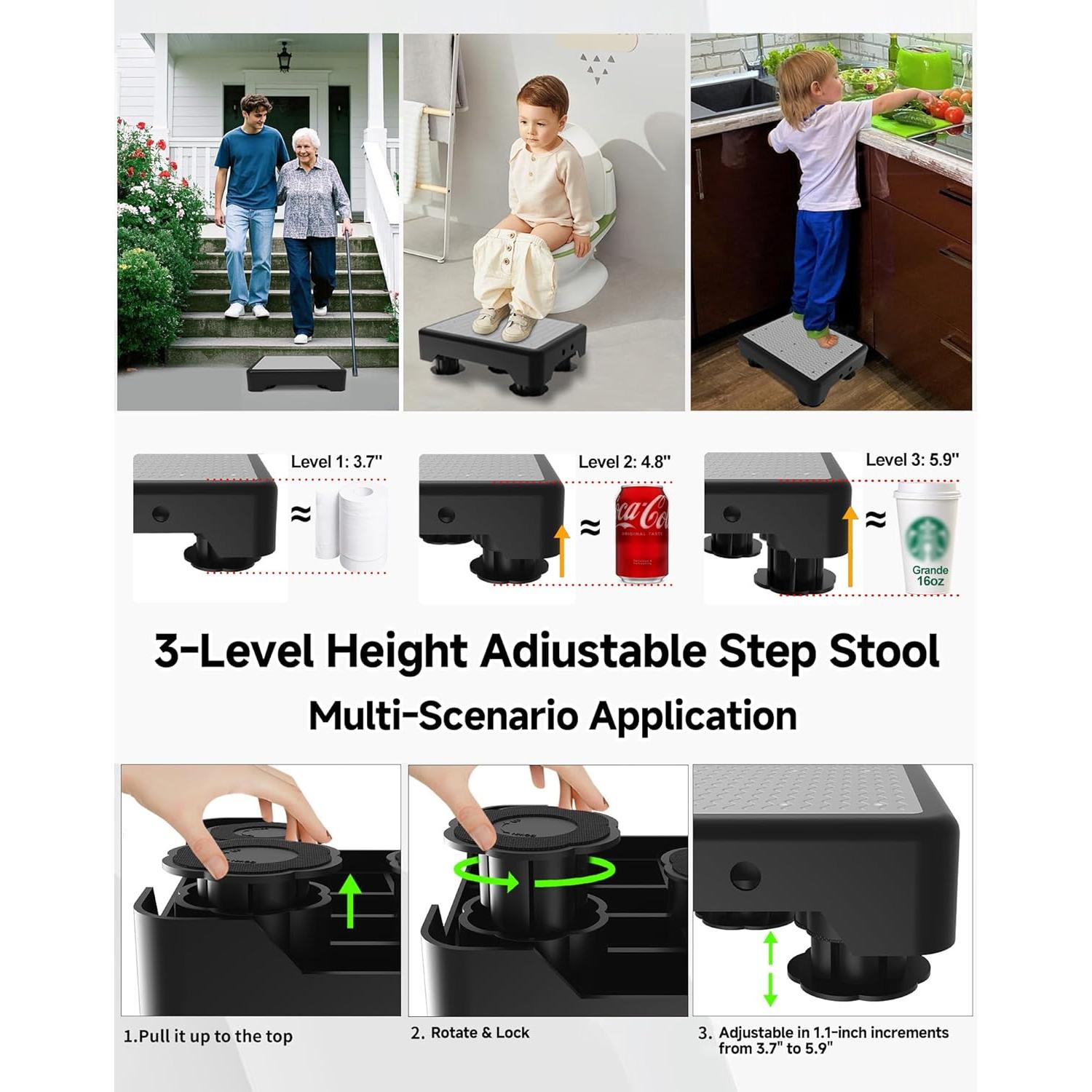 Escalera Ajustable TENGYI 272 kg Antideslizante Portátil 3 Escalones