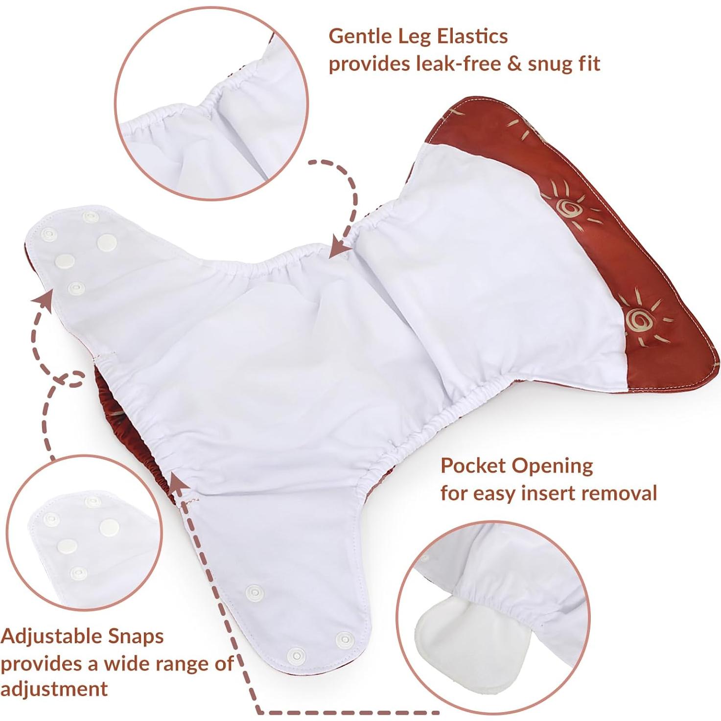 Juego de Pañales de Tela Smarbore - 4 Pañales Reutilizables 2.7-15 kg