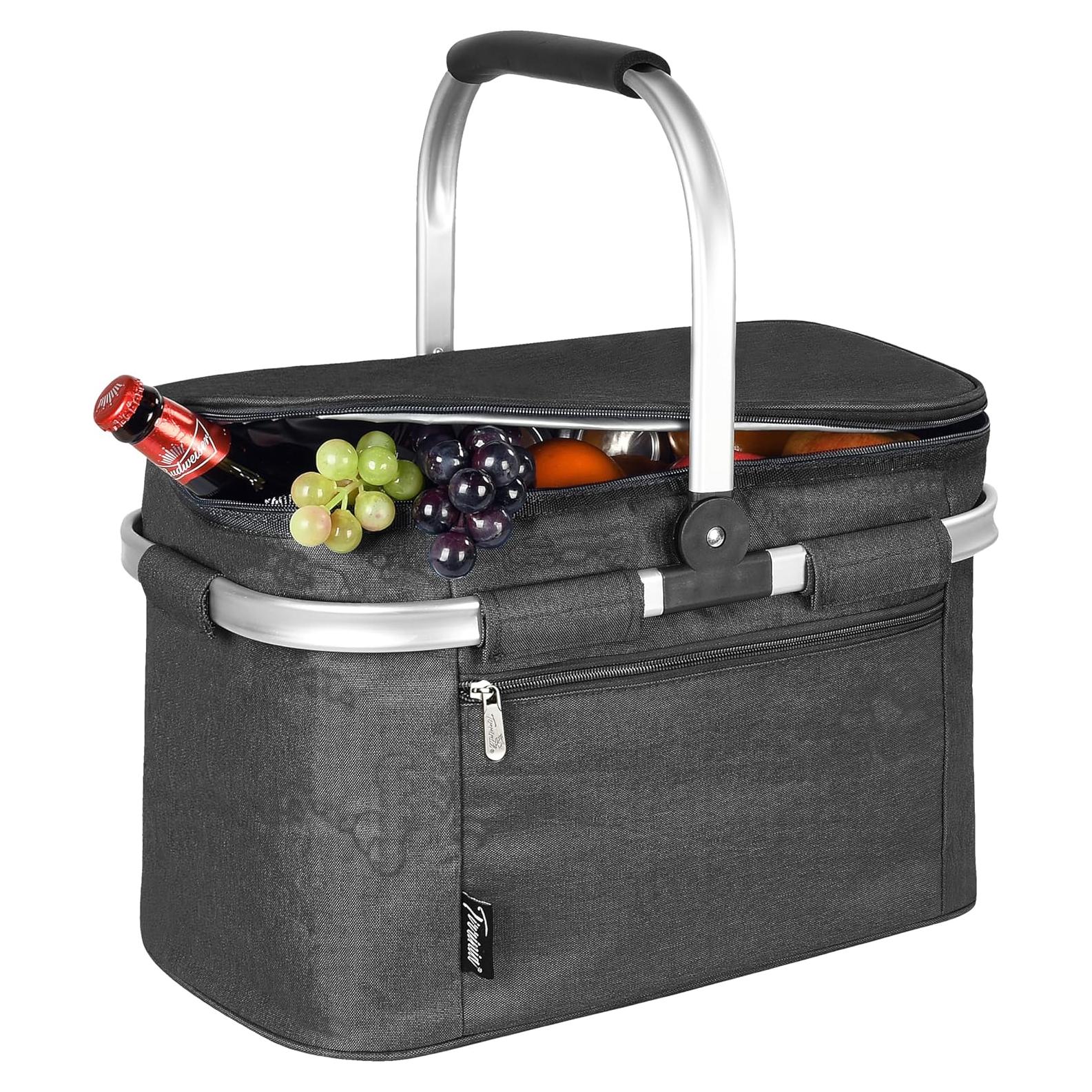 Cesta de Picnic Aislada Tirrinia 34L Resistente al Agua Negra