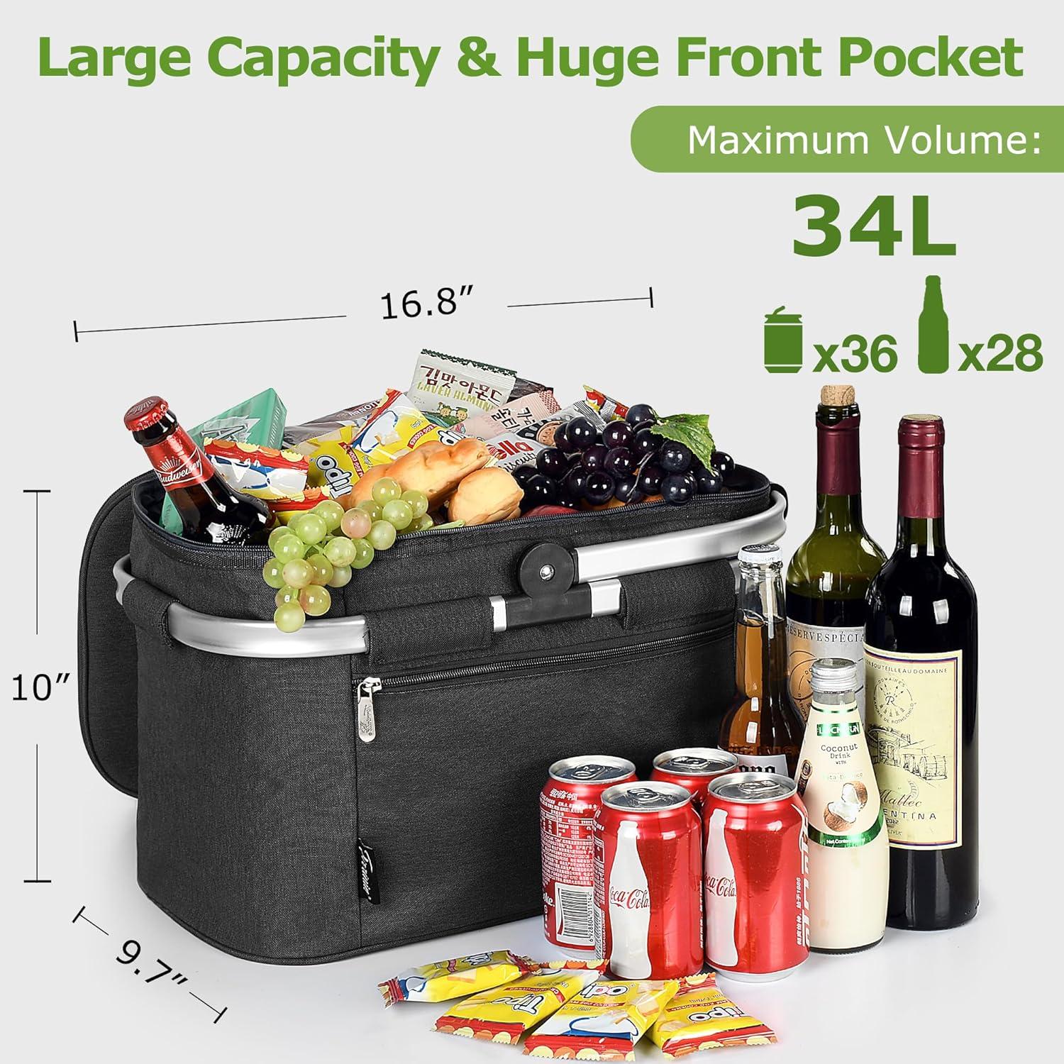 Cesta de Picnic Aislada Tirrinia 34L Resistente al Agua Negra