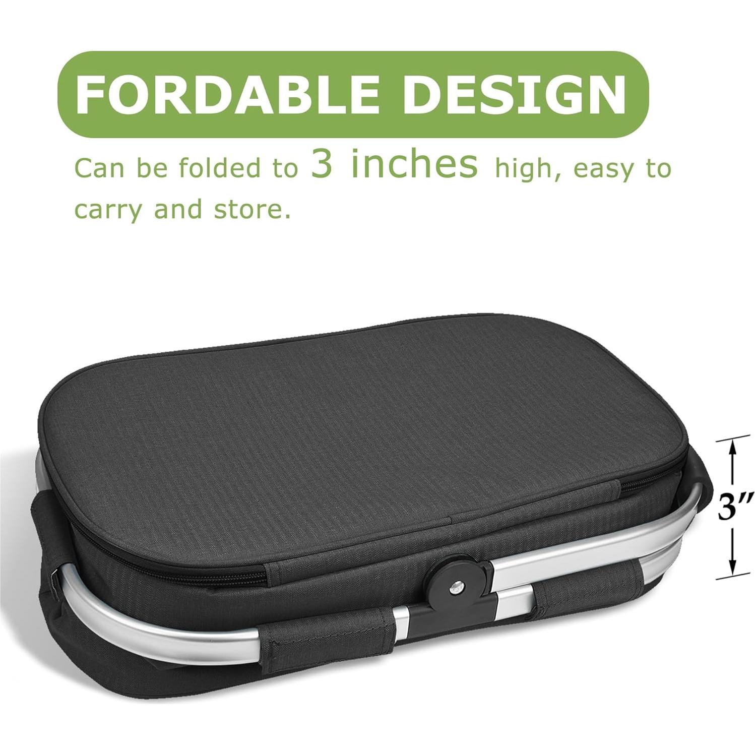 Cesta de Picnic Aislada Tirrinia 34L Resistente al Agua Negra