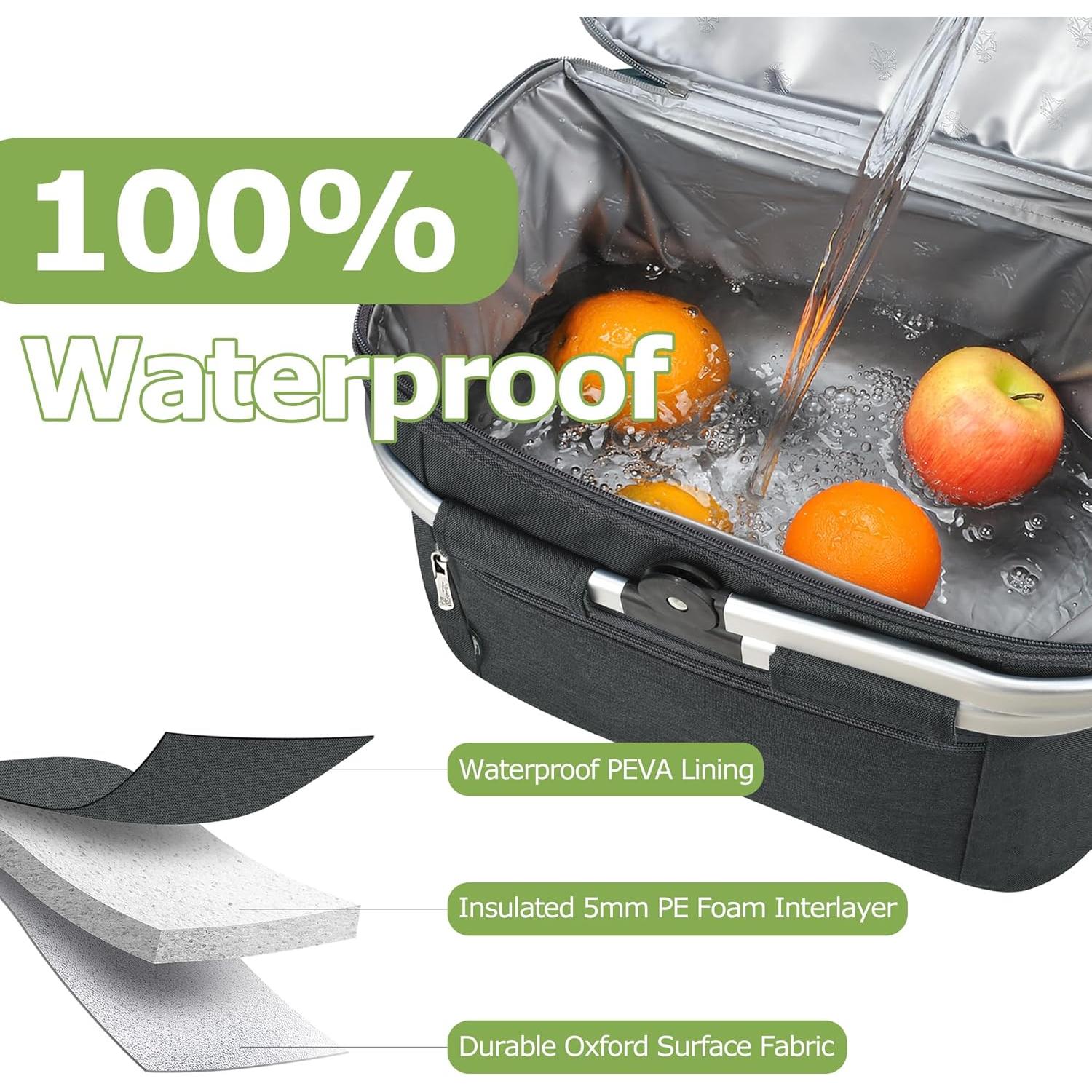 Cesta de Picnic Aislada Tirrinia 34L Resistente al Agua Negra