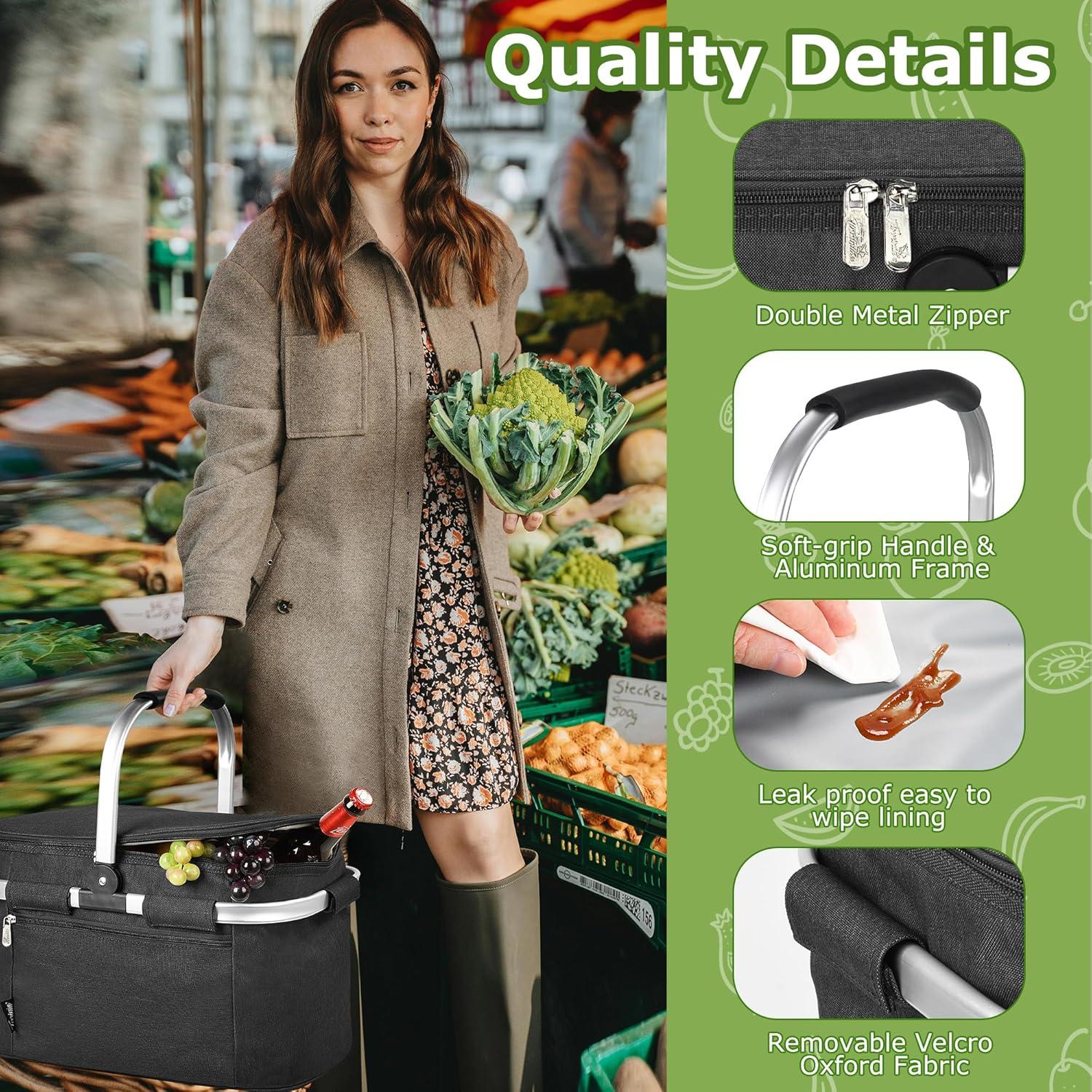 Cesta de Picnic Aislada Tirrinia 34L Resistente al Agua Negra