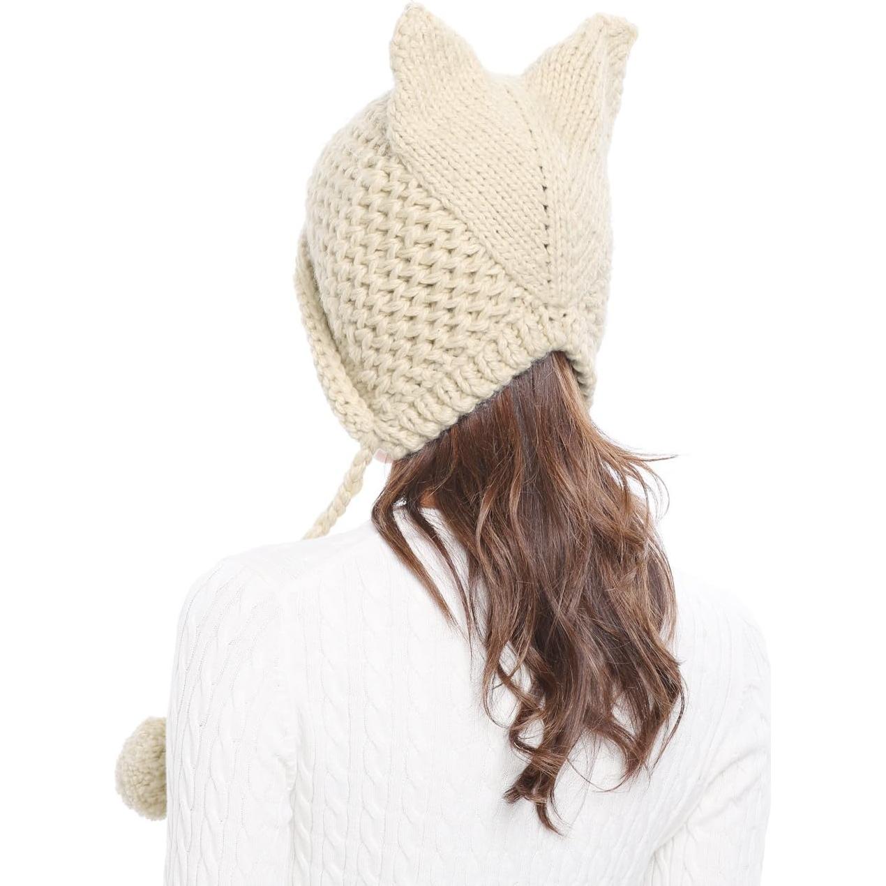 Gorro de Tejer con Orejas de Gato Bellady Invierno Beige