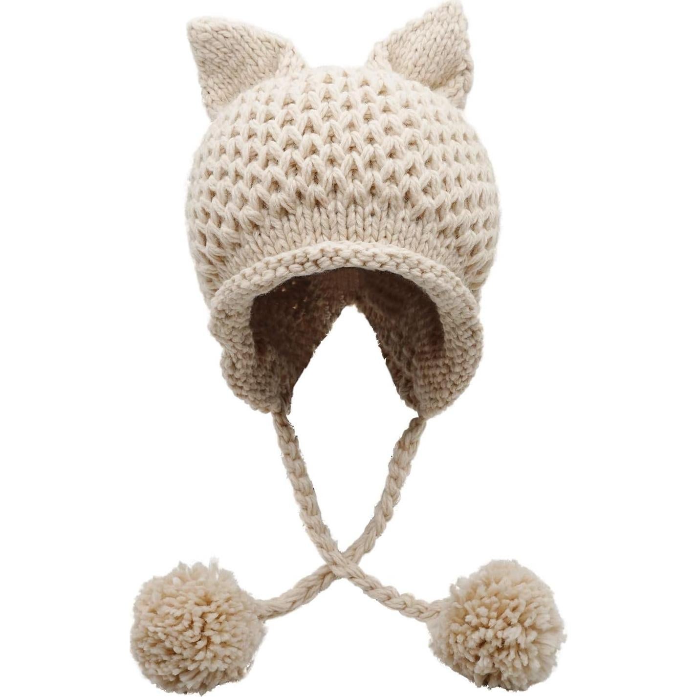 Gorro de Tejer con Orejas de Gato Bellady Invierno Beige
