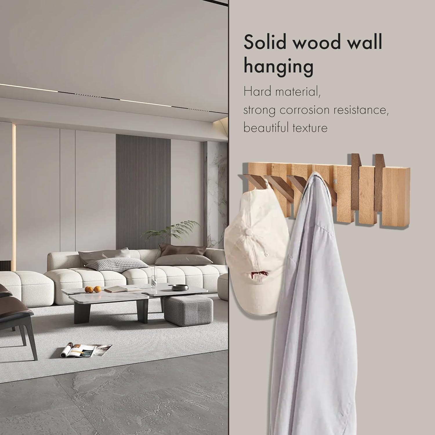 Perchero de Madera Natural HLYYCC Plegable 6 Ganchos Montado