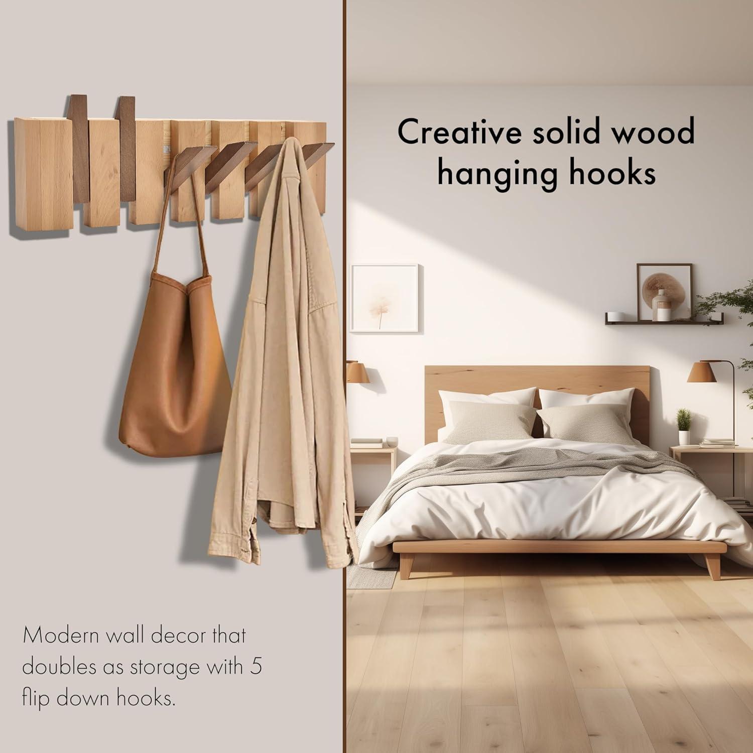 Perchero de Madera Natural HLYYCC Plegable 6 Ganchos Montado