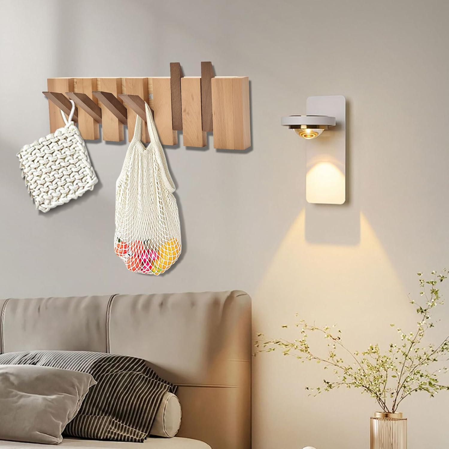 Perchero de Madera Natural HLYYCC Plegable 6 Ganchos Montado