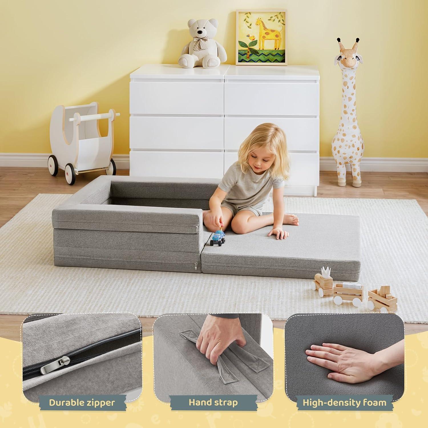 Cama de viaje para niños WeeGuruu 3 en 1, ceniza, 152x71 cm