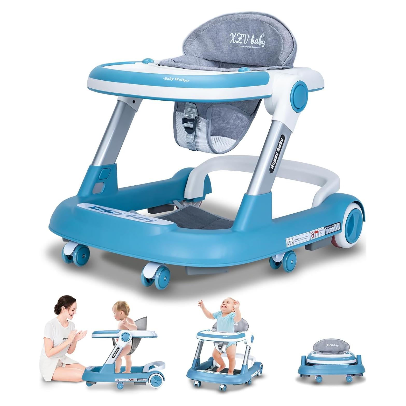 Andador Plegable para Bebé 4 en 1 Ajustable Azul