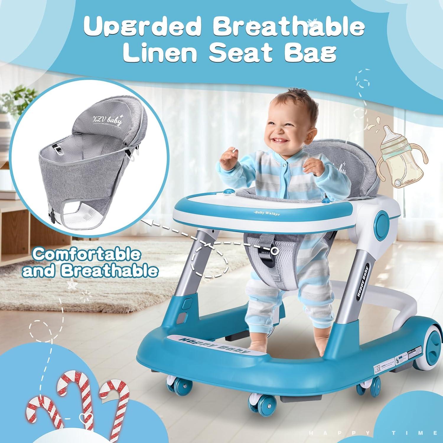Andador Plegable para Bebé 4 en 1 Ajustable Azul