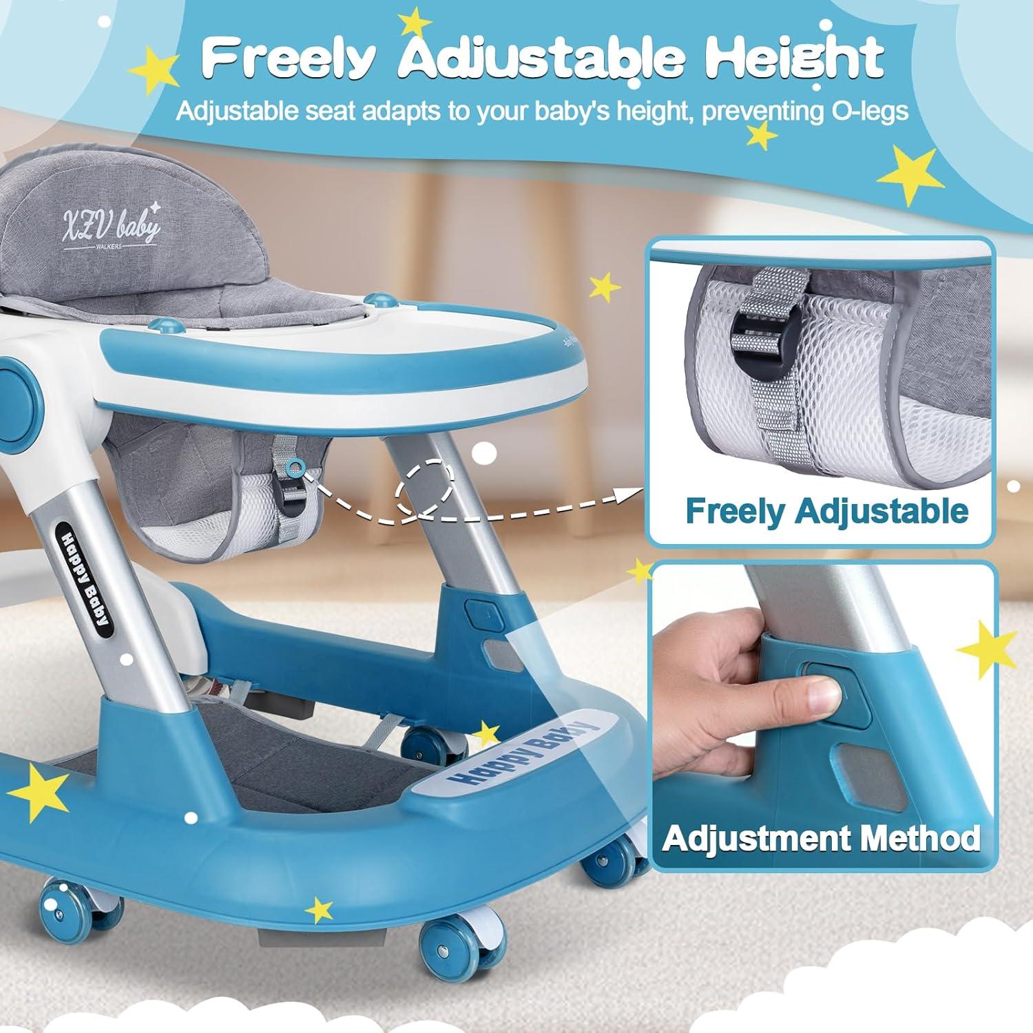Andador Plegable para Bebé 4 en 1 Ajustable Azul