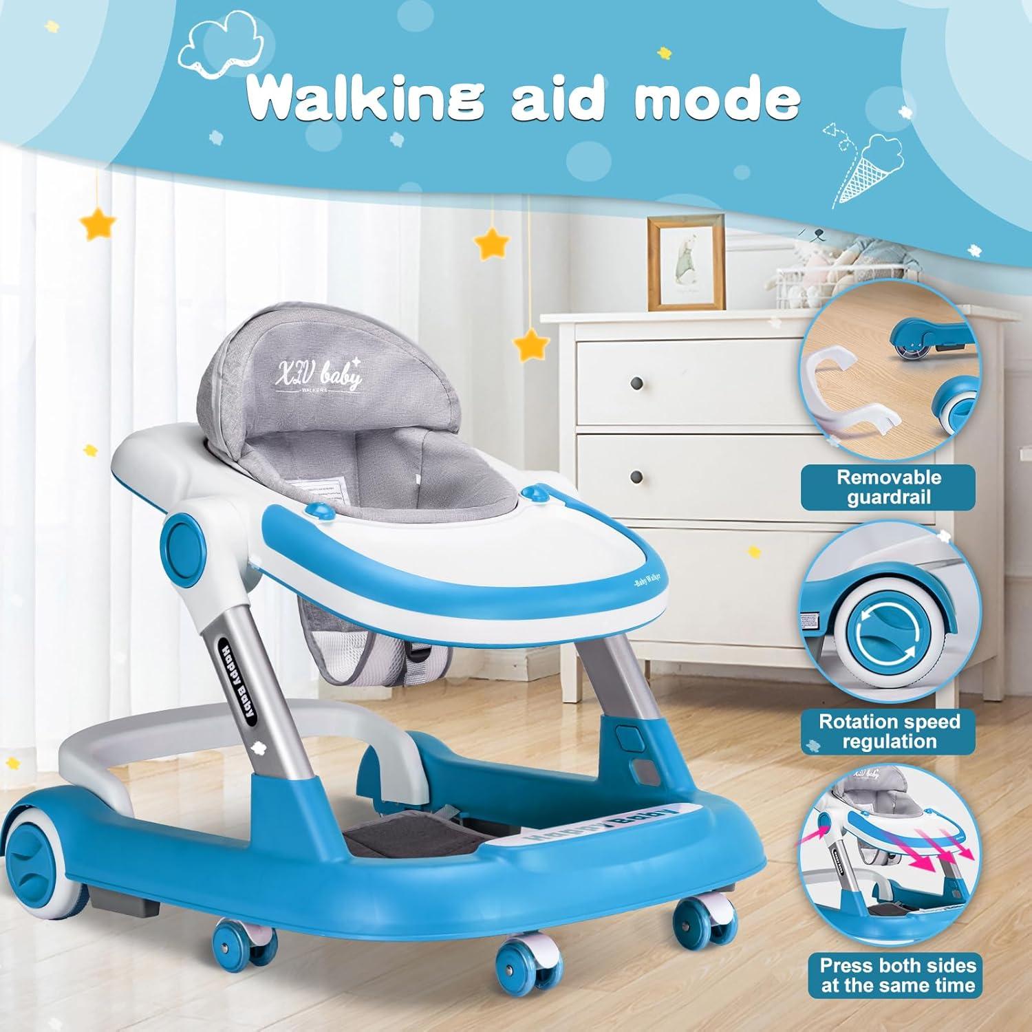 Andador Plegable para Bebé 4 en 1 Ajustable Azul
