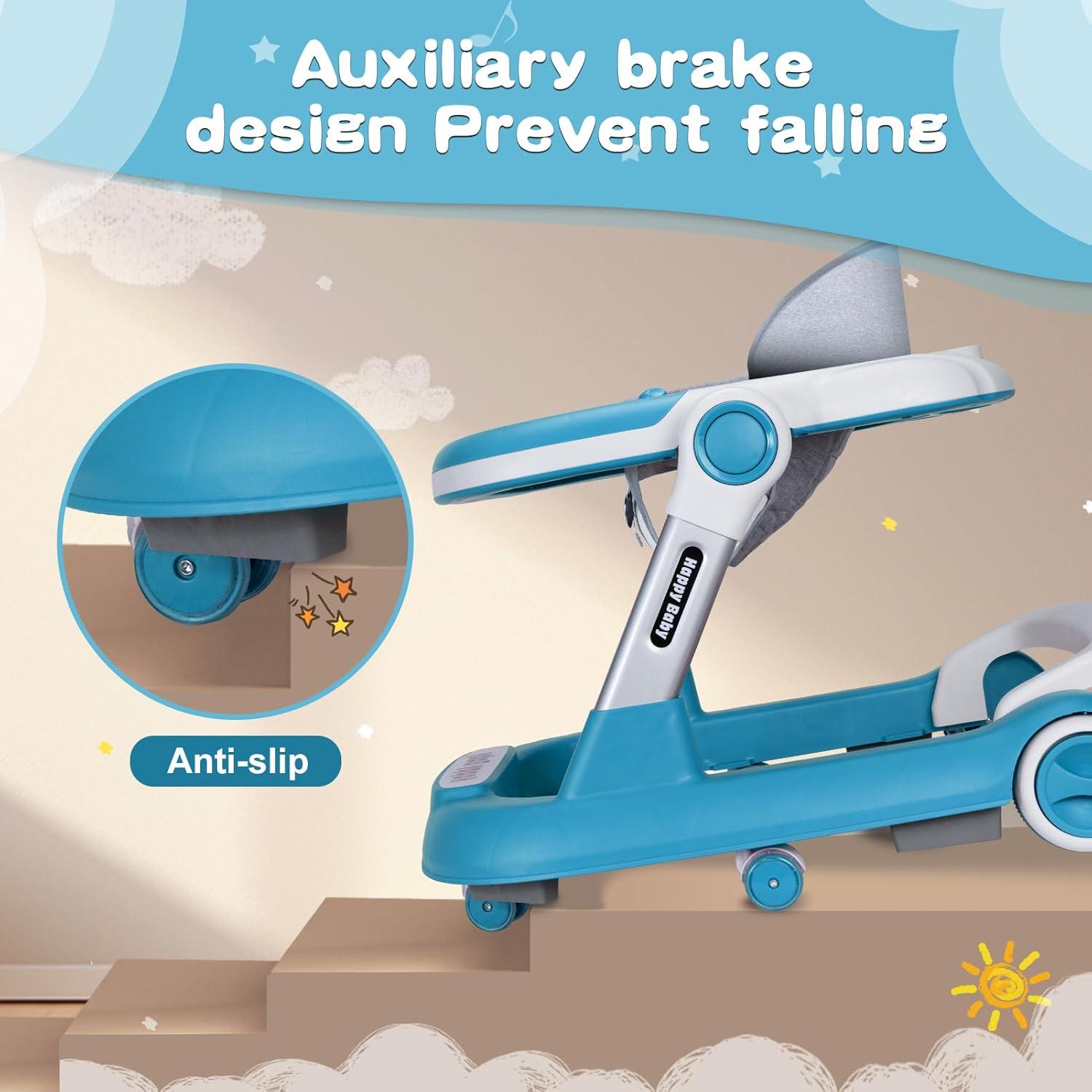 Andador Plegable para Bebé 4 en 1 Ajustable Azul