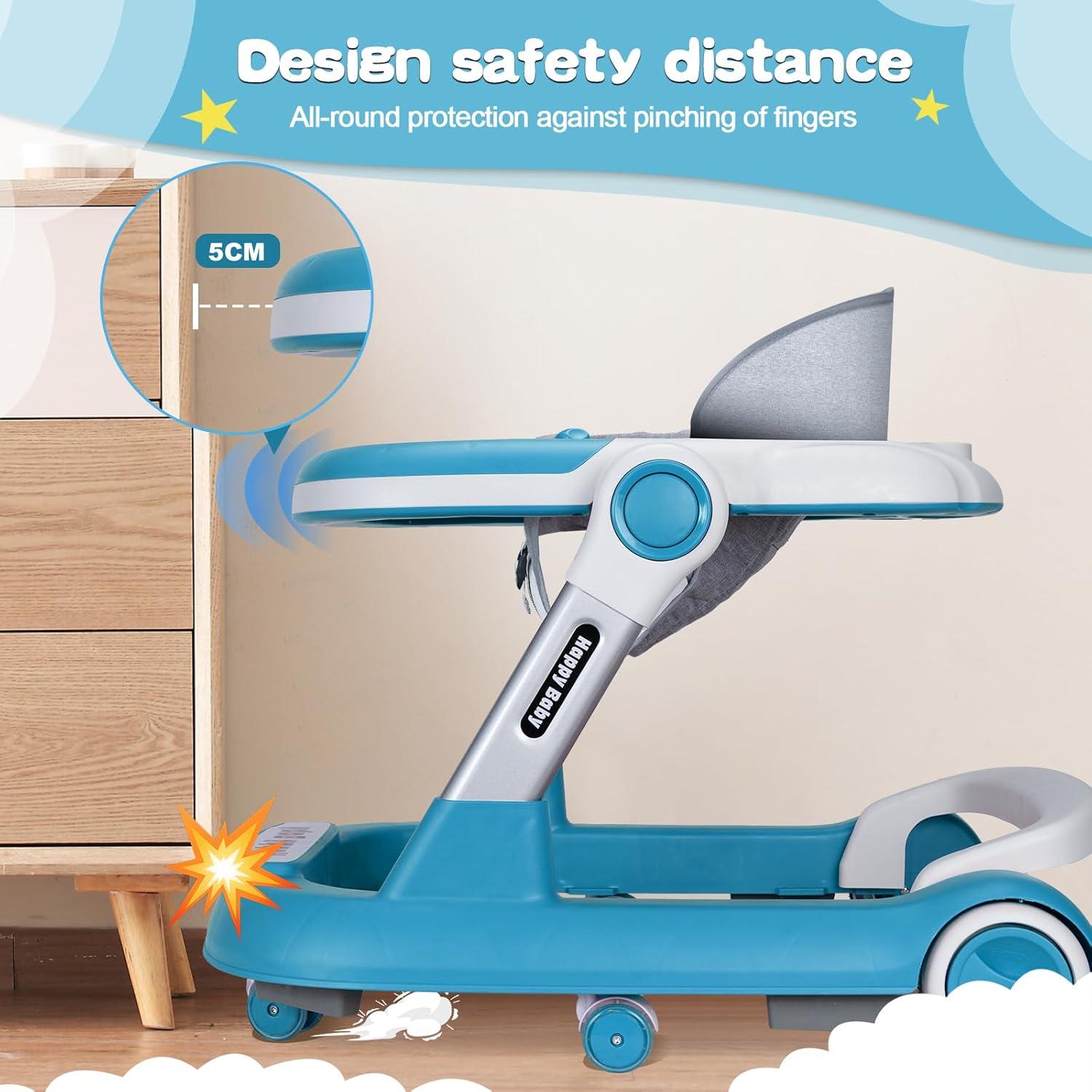 Andador Plegable para Bebé 4 en 1 Ajustable Azul