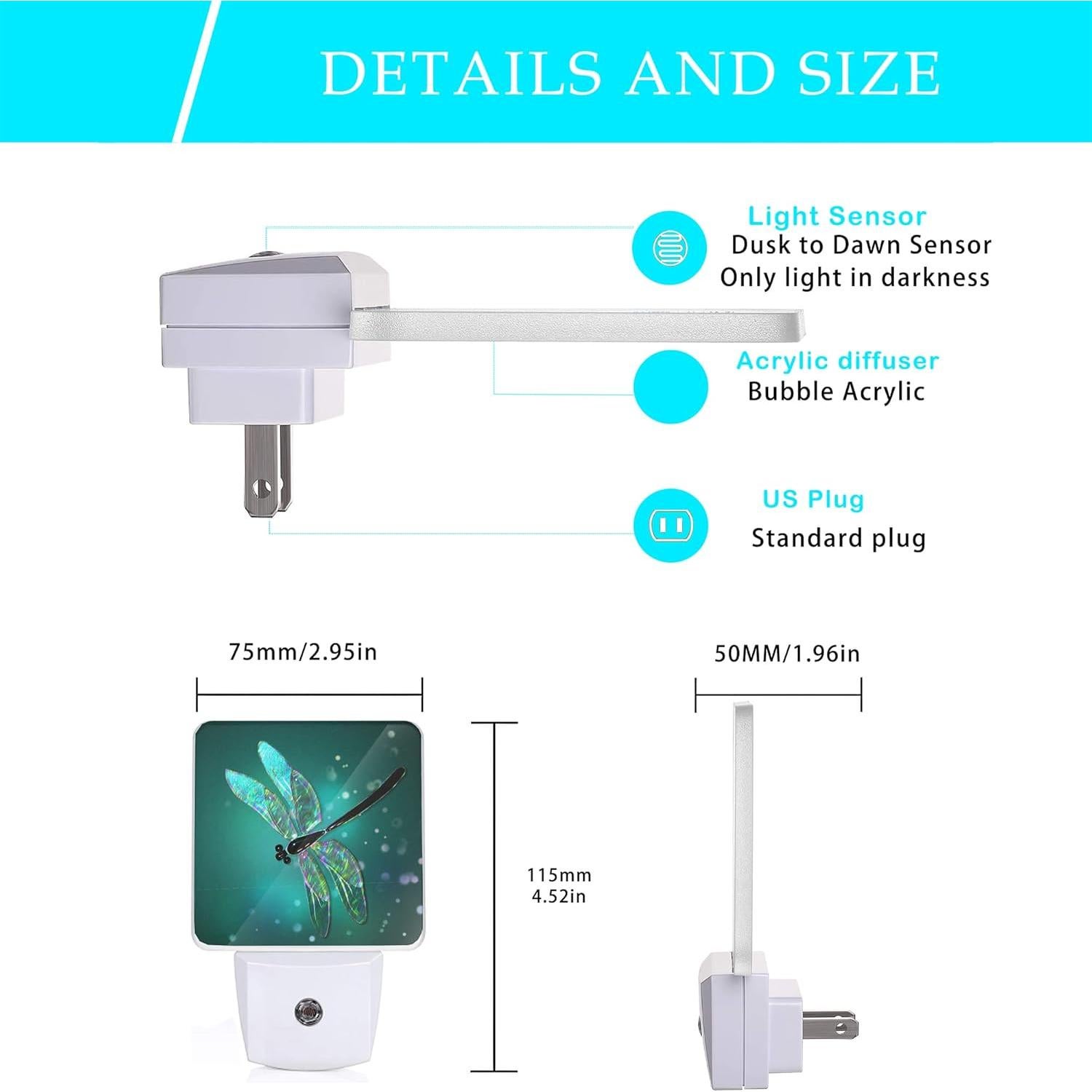 Luz Nocturna Libélula Oeaskly 11.5x7.5x5 cm con Sensor