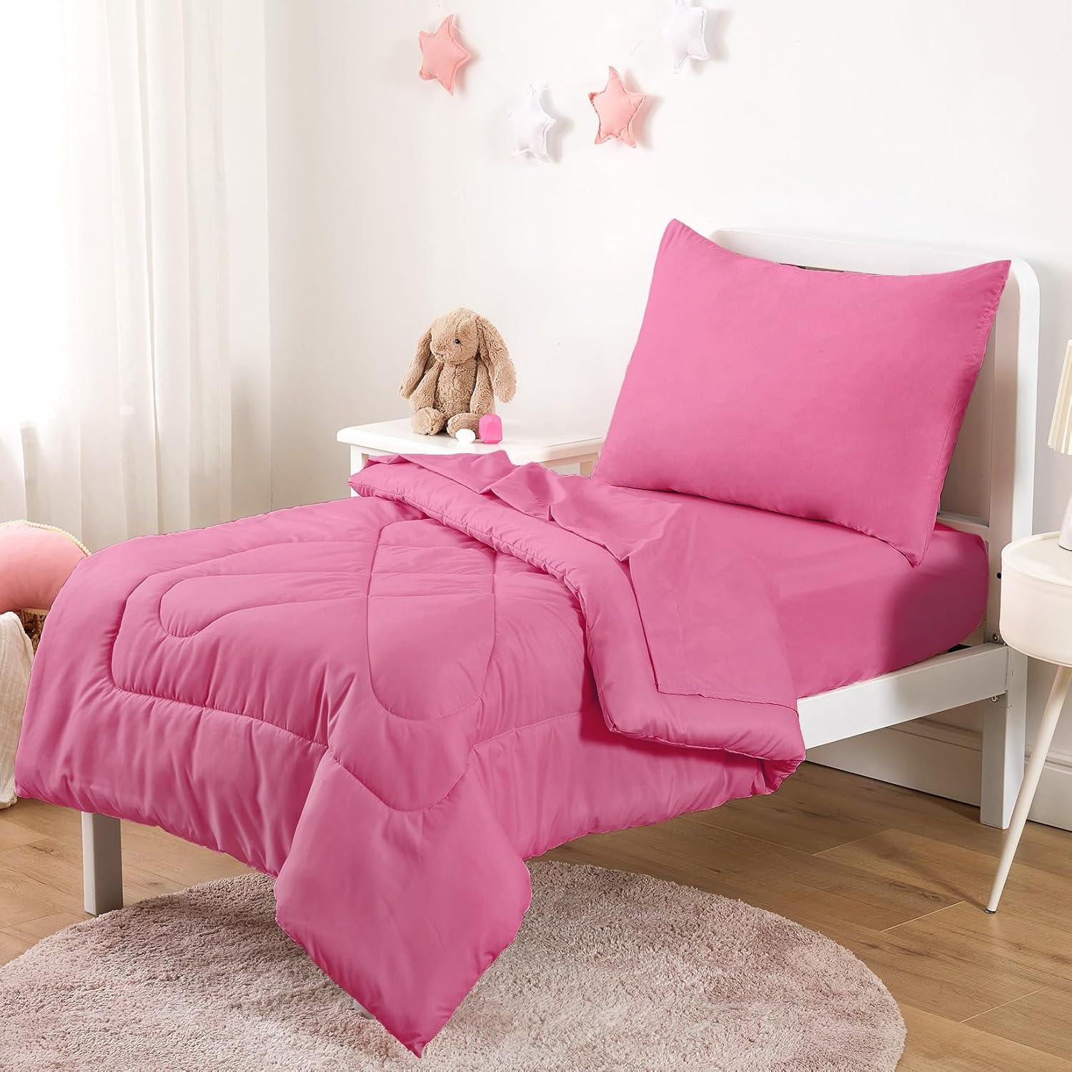 Juego de Ropa de Cama para Niños Despertar En Nube 4 Piezas Rosa