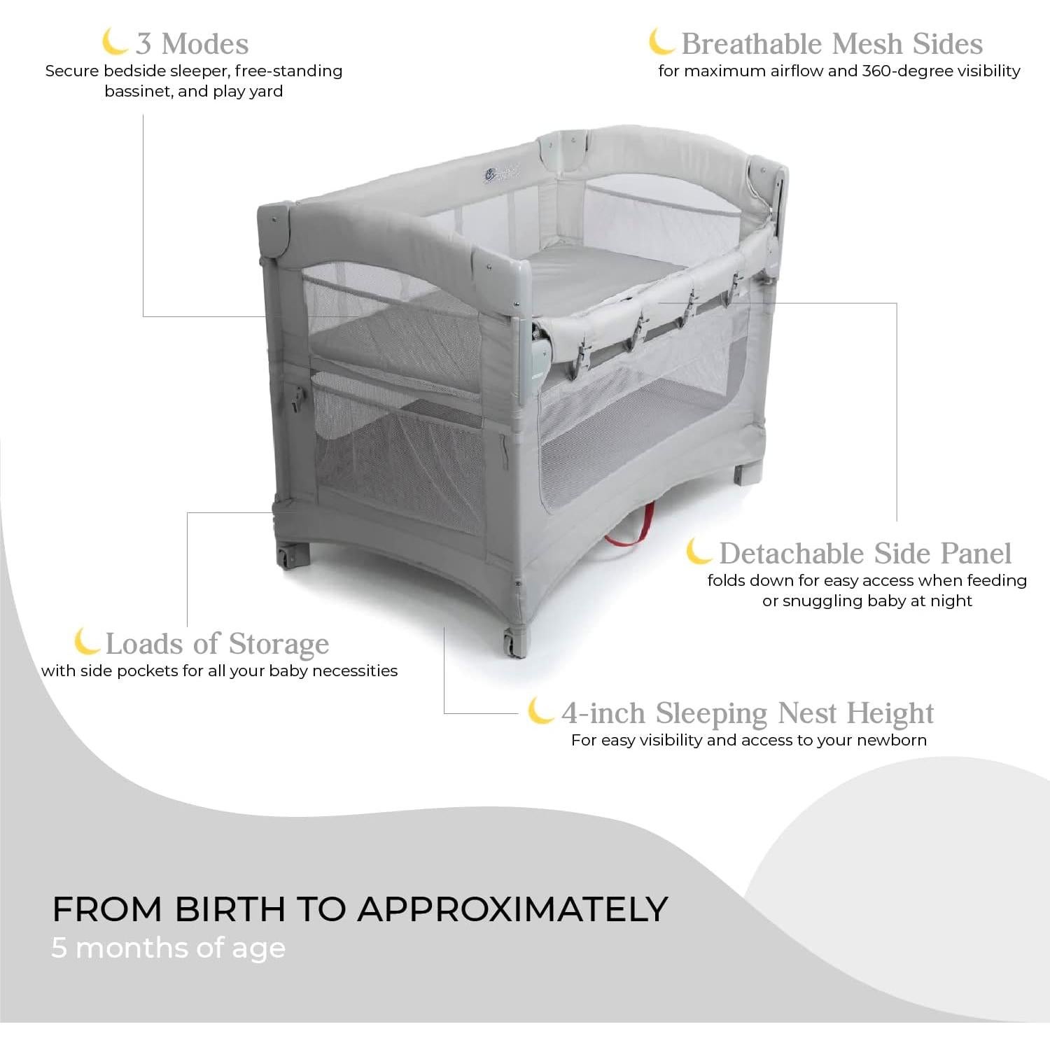 Cuna de lado ARMS REACH Ideal Ezee 3 en 1 Plegable Gris