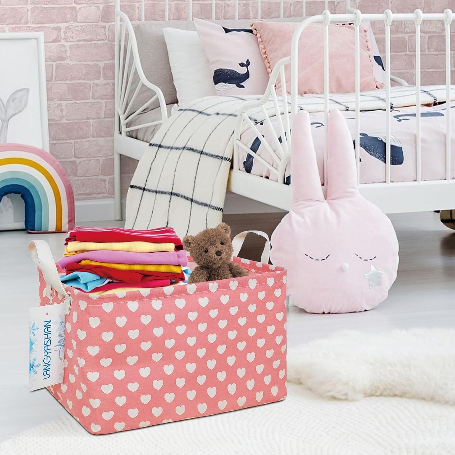 Caja de Almacenamiento Plegable LANGYASHAN Lienzo Corazones