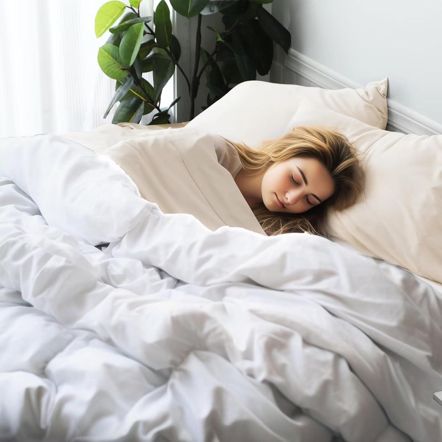 Sábana Plana Individual 2 Pcs Zaizaihome Viscosa Bambú Beige