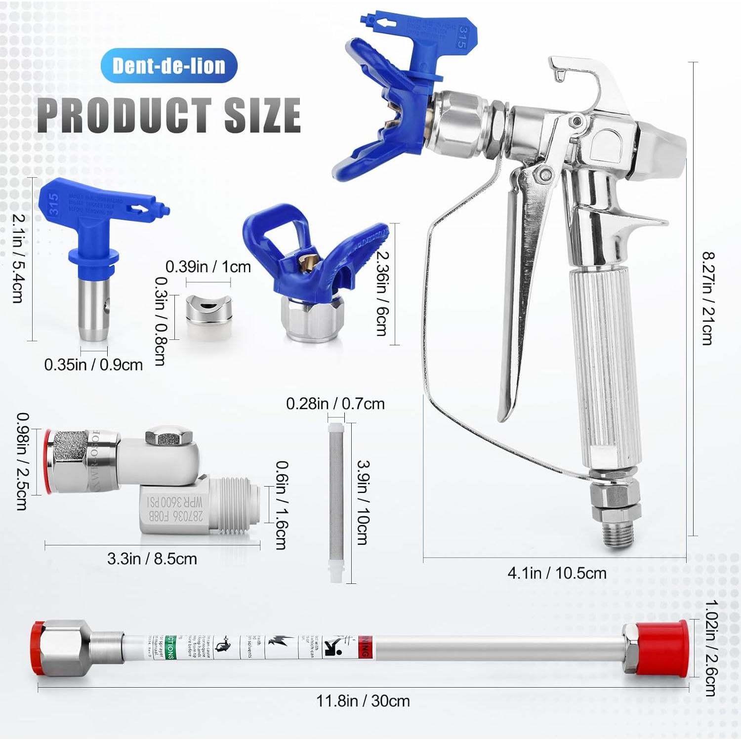 Kit de Pistola Pulverizadora Sin Aire Dent-de-lion 16 Piezas 3600 PSI