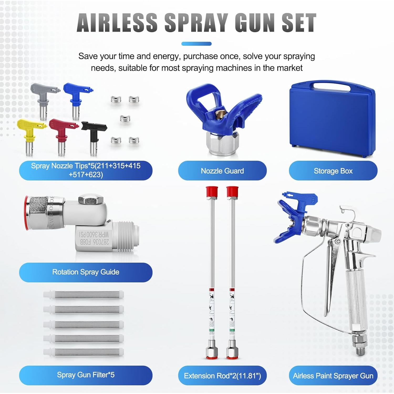 Kit de Pistola Pulverizadora Sin Aire Dent-de-lion 16 Piezas 3600 PSI