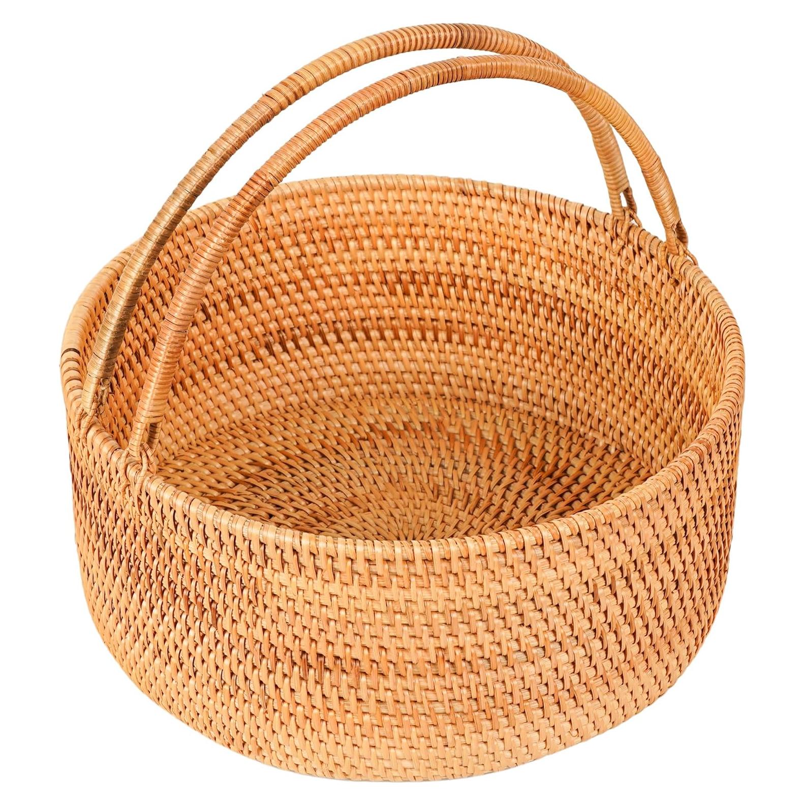 Cesta de Picnic de Ratán LALASUN 28 cm Redonda Marrón