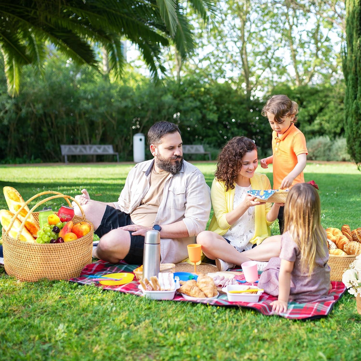 Cesta de Picnic de Ratán LALASUN 28 cm Redonda Marrón