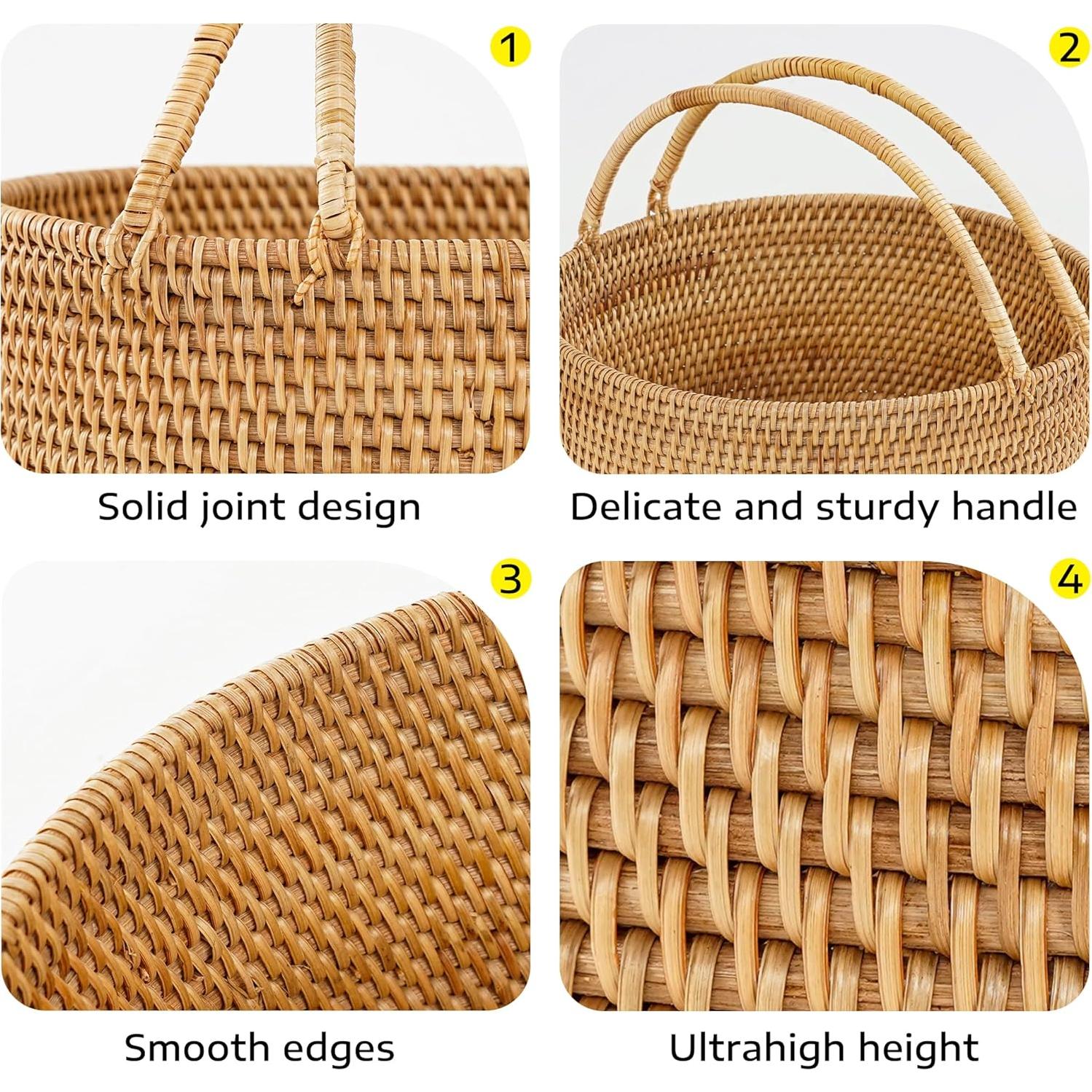 Cesta de Picnic de Ratán LALASUN 28 cm Redonda Marrón