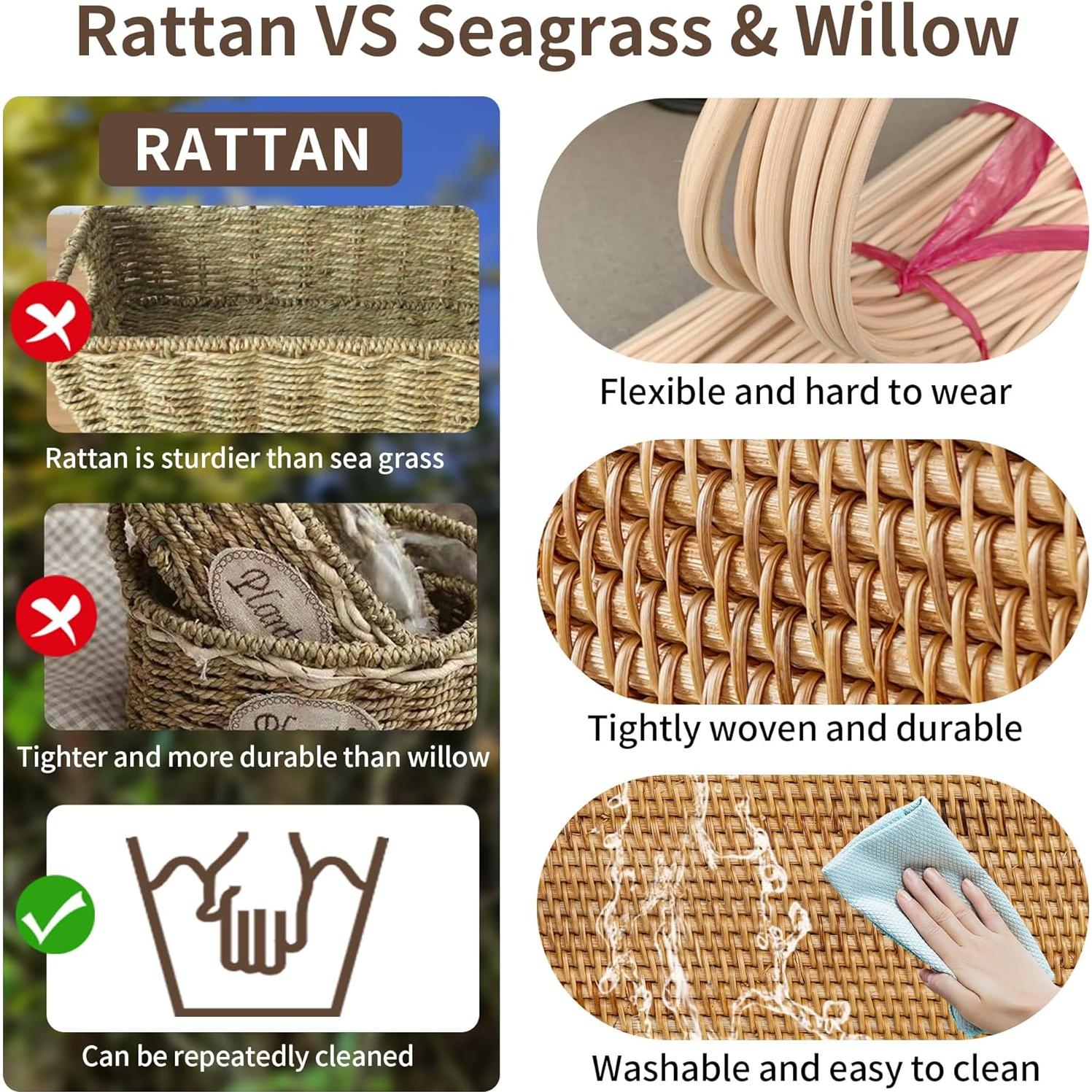 Cesta de Picnic de Ratán LALASUN 28 cm Redonda Marrón