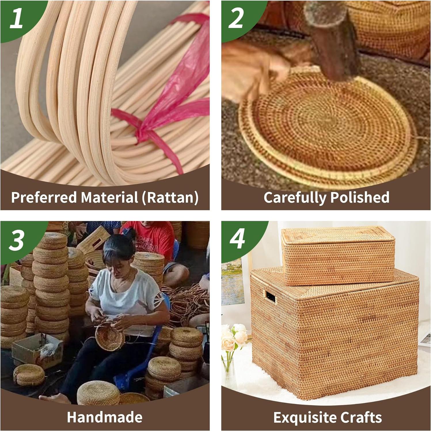 Cesta de Picnic de Ratán LALASUN 28 cm Redonda Marrón