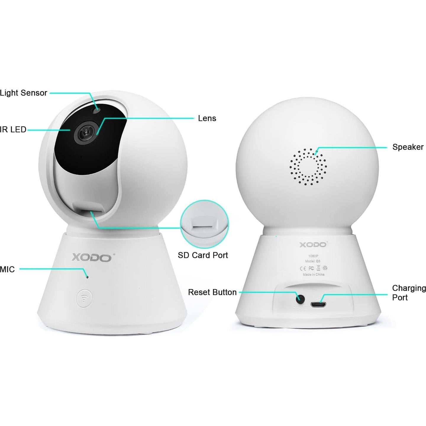 Cámara de Seguridad Inalámbrica Xodo E6 1080P HD WiFi