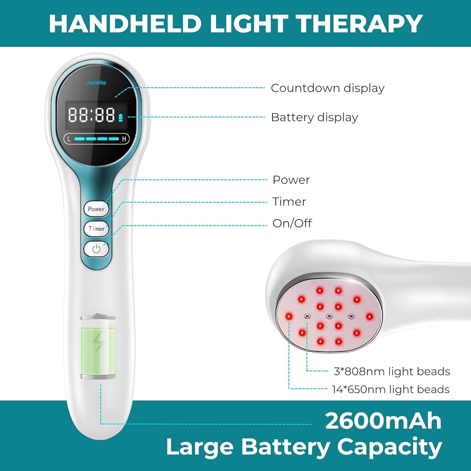 Varita de Terapia con Láser Frío Norelie RedRevive 650nm 808nm