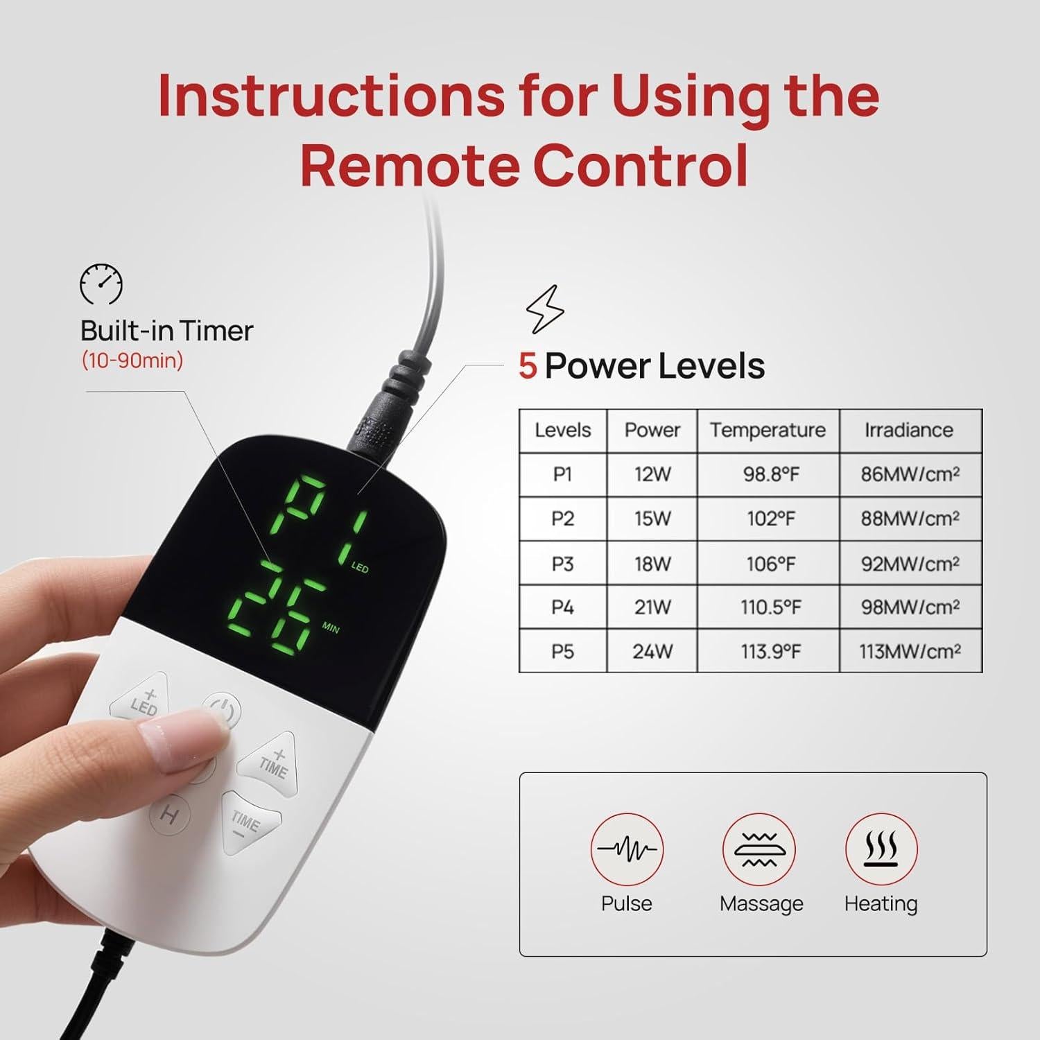 Almohadilla de Terapia de Luz Roja Charmpilot con Calefacción y Masaje