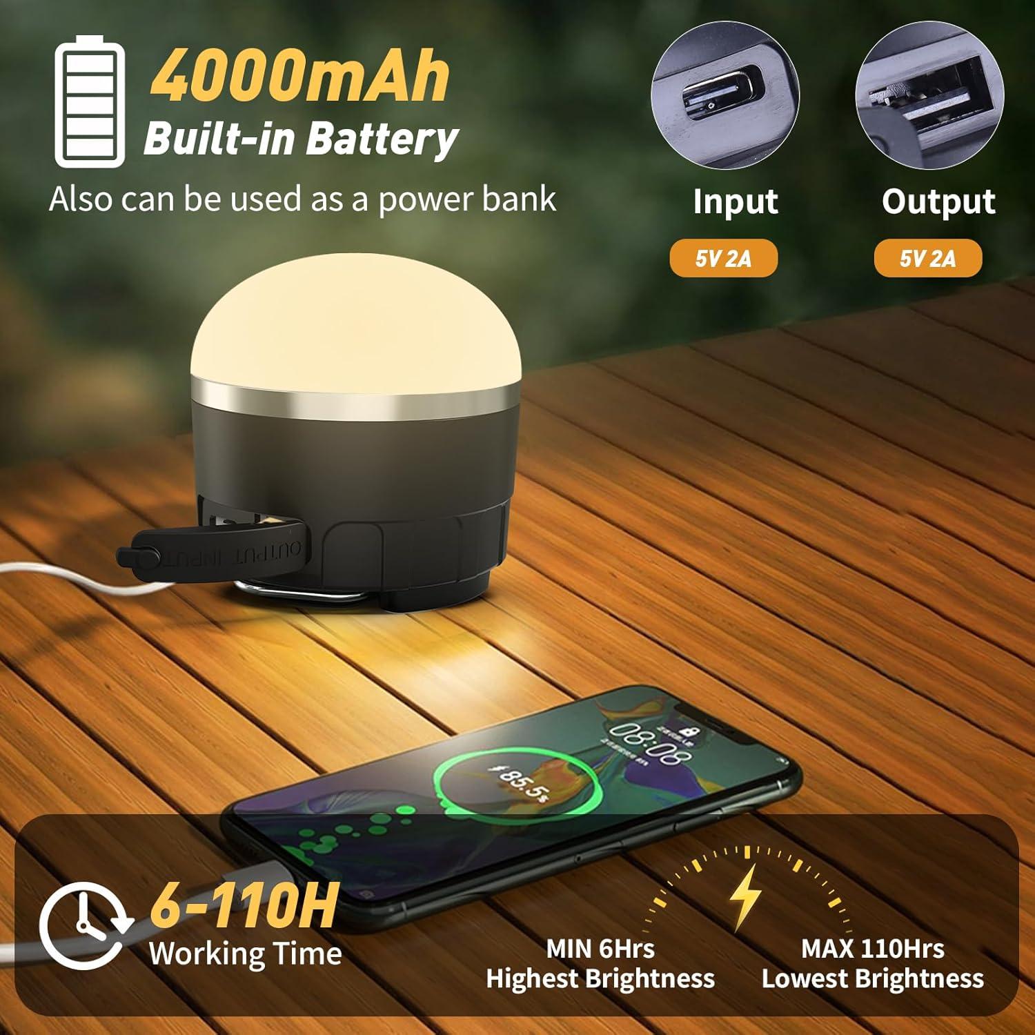 Linterna de Camping LED TOHETO 1000LM RGB Recargable IPX5