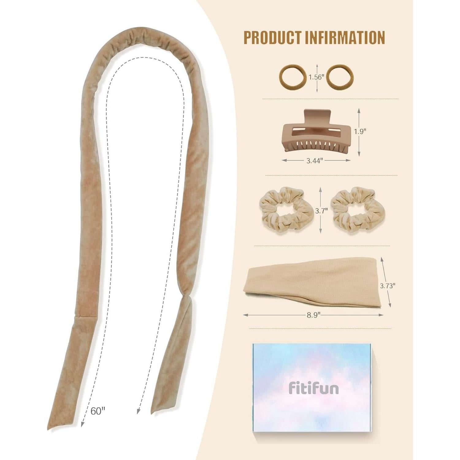 Diadema Rizador Sin Calor Fitifun Beige 155cm Terciopelo