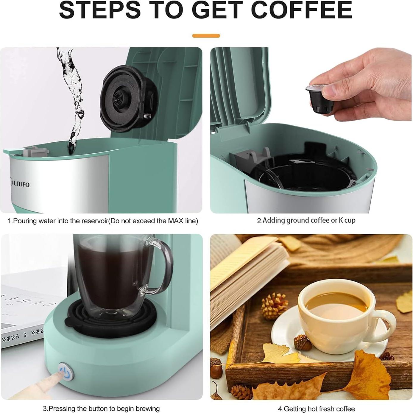 Cafetera LITIFO 2 en 1 para Café Molido y Cápsulas K Verde