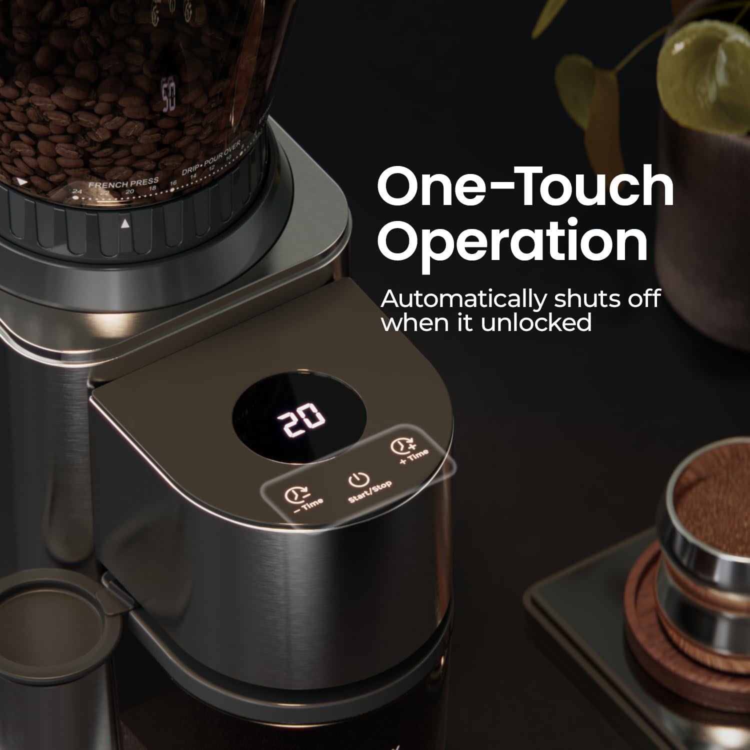 Molino de Café Eléctrico JZ.CAFE con 24 Configuraciones y Temporizador