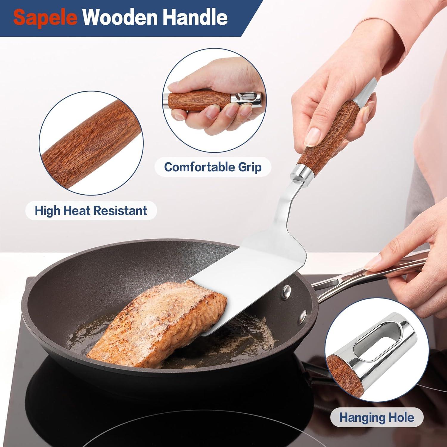 Espátula de Acero Inoxidable Vayvnt con Mango de Madera 28.8cm