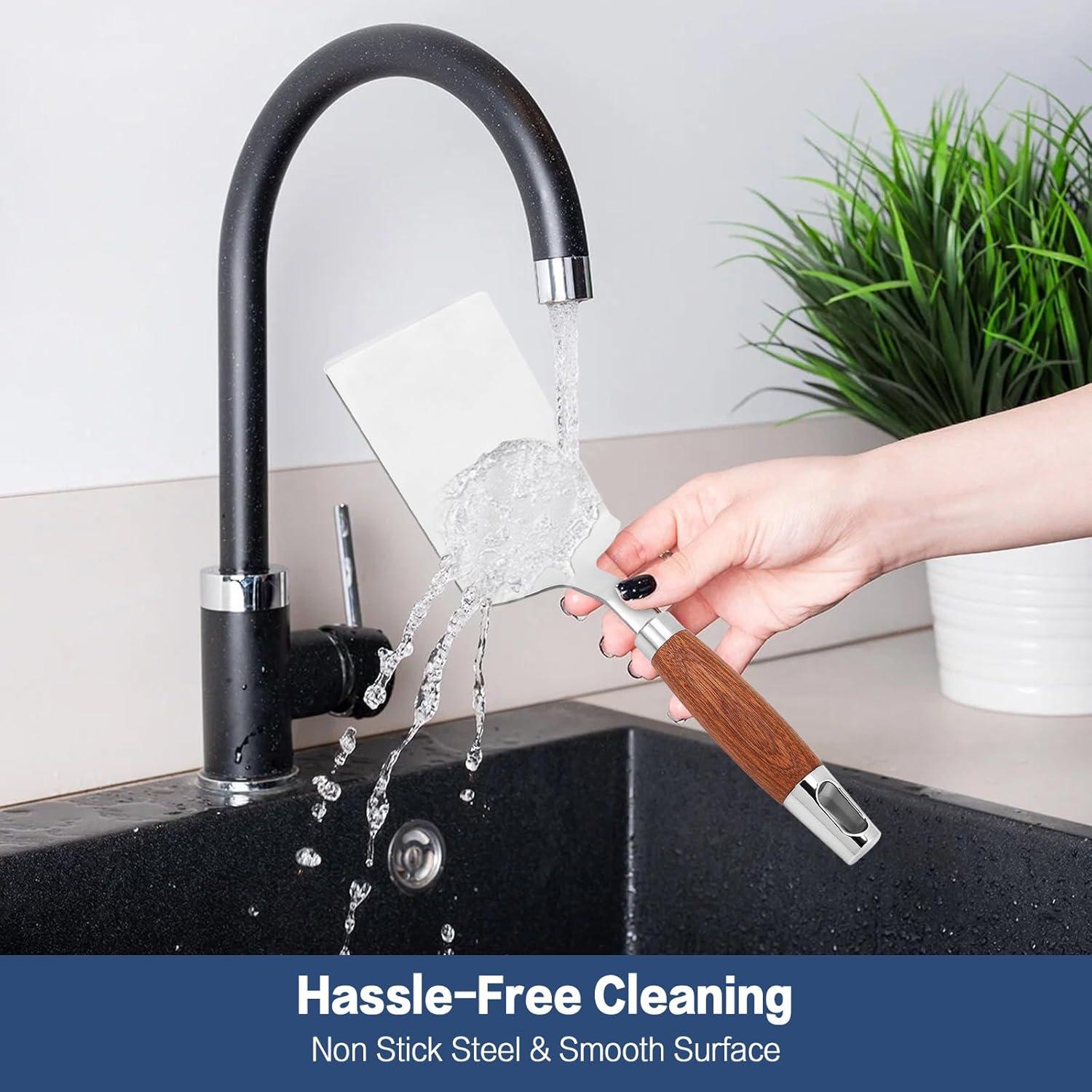 Espátula de Acero Inoxidable Vayvnt con Mango de Madera 28.8cm