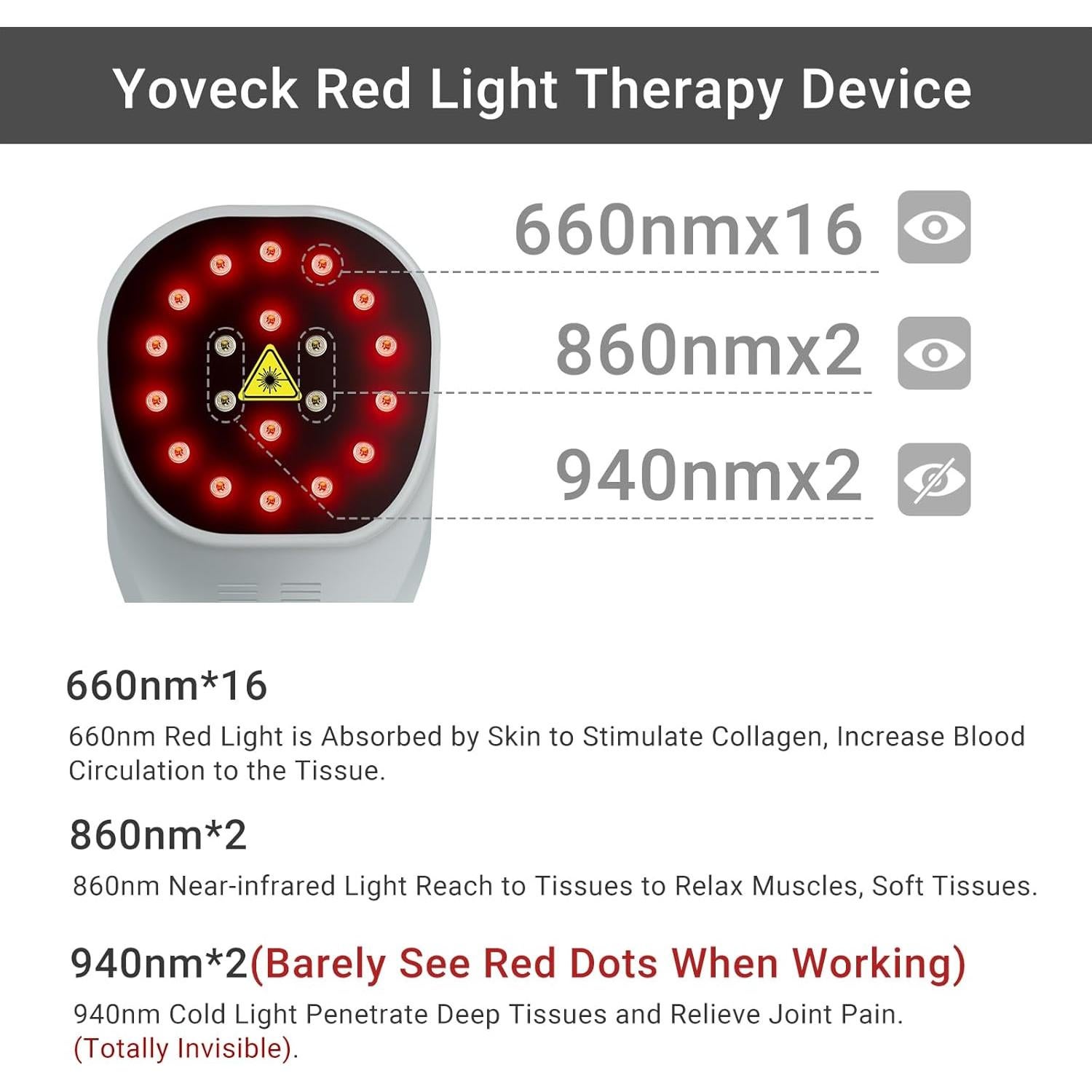 Dispositivo de Terapia de Luz Roja YOVECK 940nm 860nm 660nm