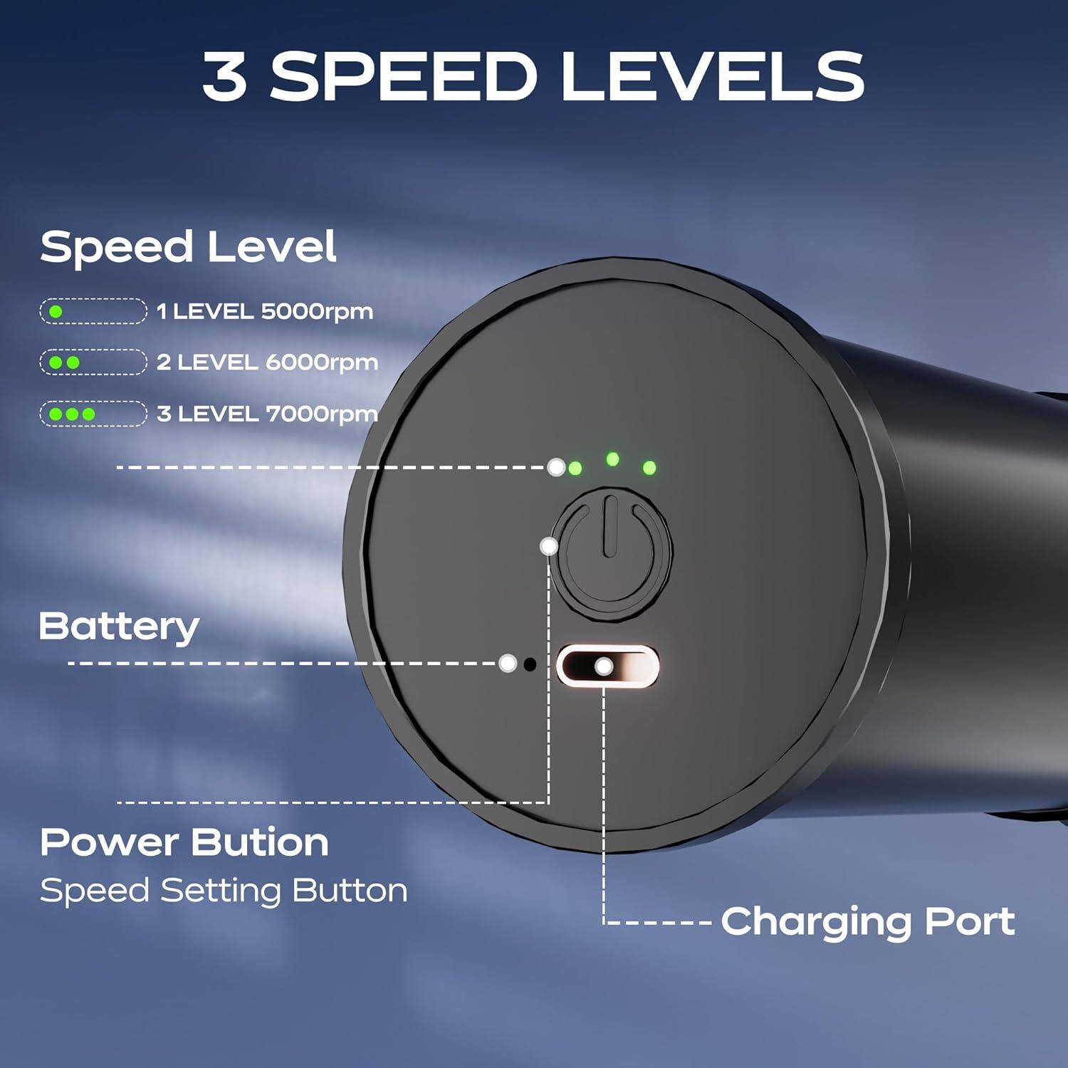 Pistola de Masaje OLEY F26 Eléctrica 3 Velocidades 4 Cabezas