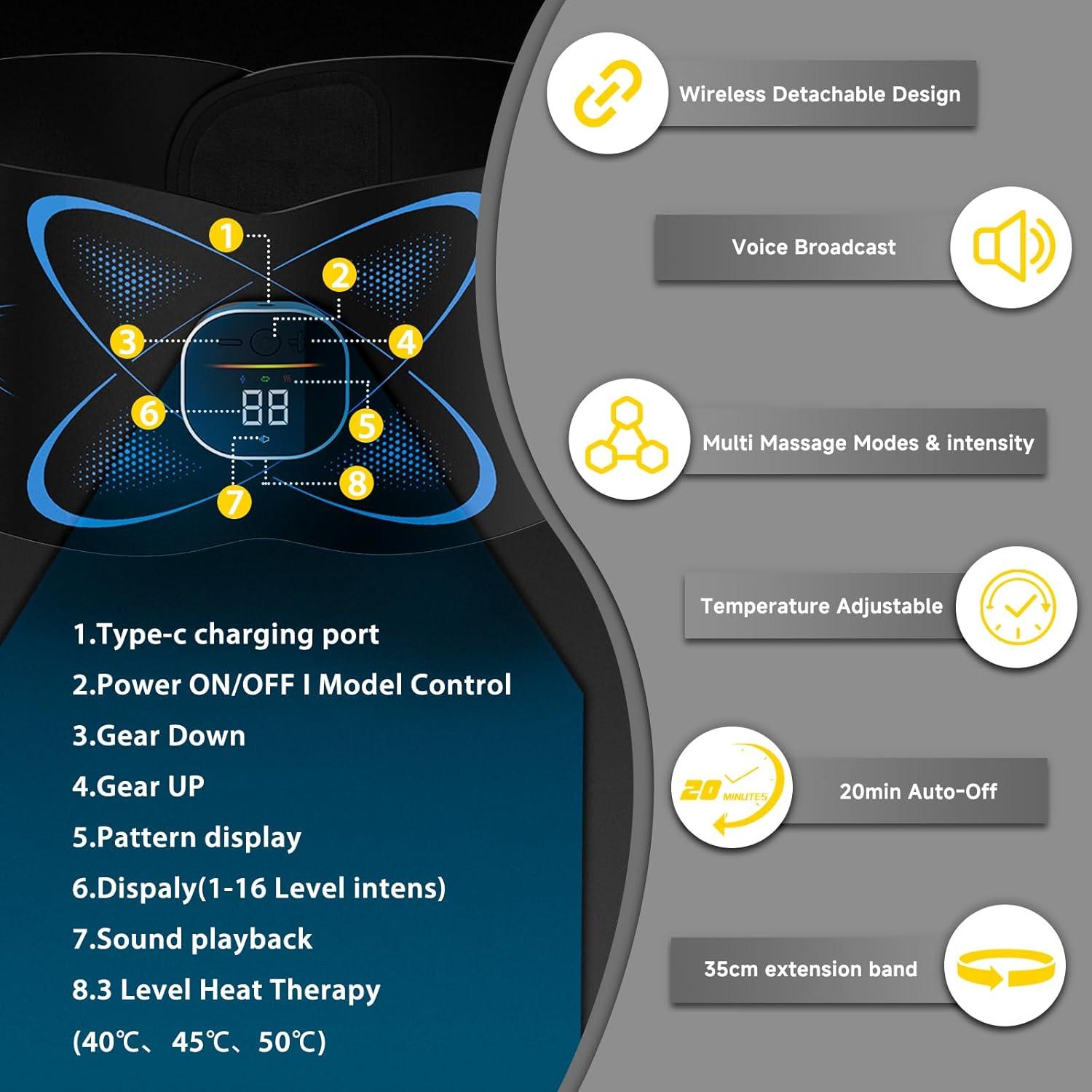 Cinturón Estimulador Abdominal FDA-Cleard con Calor 119.4cm
