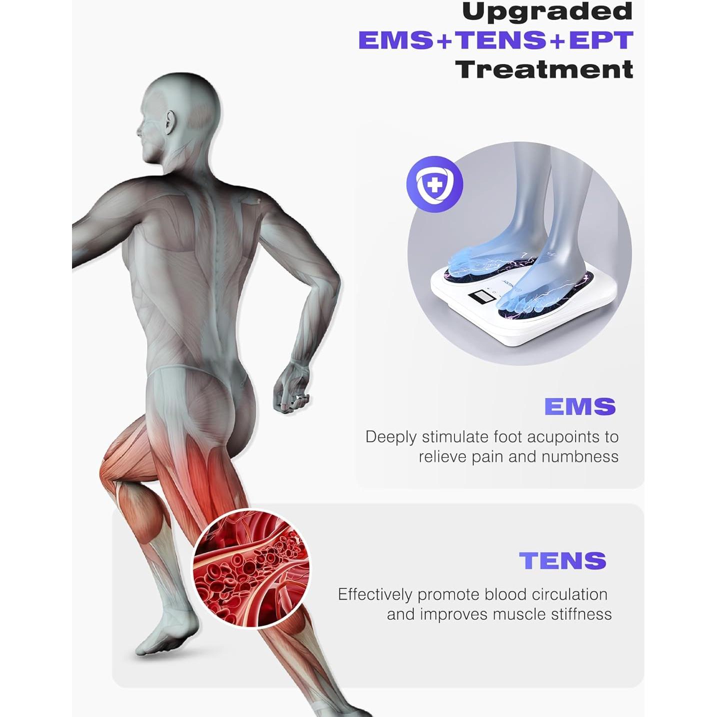 Masajeador de Pies KINGJOY EMS TENS Blanco 10 Modos 20 Intensidades