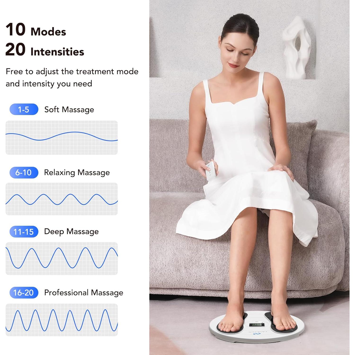 Masajeador de pies EaseZen TENS y EMS - 10 Modos, 20 Intensidades
